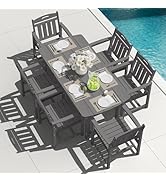 SUUNYN HDPE Outdoor Patio Dining Set with Table & 6 Chairs, All-Weather 7-Piece Outdoor Table and...