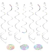 24 PCS Iridescent Hanging Swirl, Shinny Holographic Ceiling Decorations, Plastic Streamer Party D...