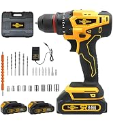 Rhovixster Power Drill Cordless 20V - 2 Speed with 2 Batteries and Fast Charger, 3/8-Inch Keyless...