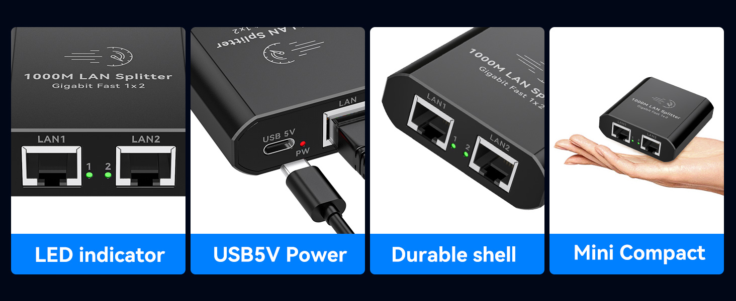 Ethernet Splitter 1 to 2 1000Mbps