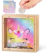 Piggy Bank for Kids, Wooden Money Coin Bank for Boys and Girls, Dinosaur Unicorn Piggy Banks with...