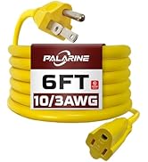 PALARINE 6ft Yellow Outdoor Extension Cord Waterproof, UL Listed, 10/3 SJTW Heavy Duty 3 Prong, 1...