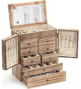 Emfogo Jewelry Box for Women Wooden Jewelry Boxes & Organizers 5-Layer Rustic Large Jewelry Organ...