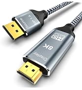 DisplayPort to HDMI 2.1 Cable 6.6FT 8K@60Hz 4K@120Hz Uni-Directional DP (Source) to HDMI (Display...