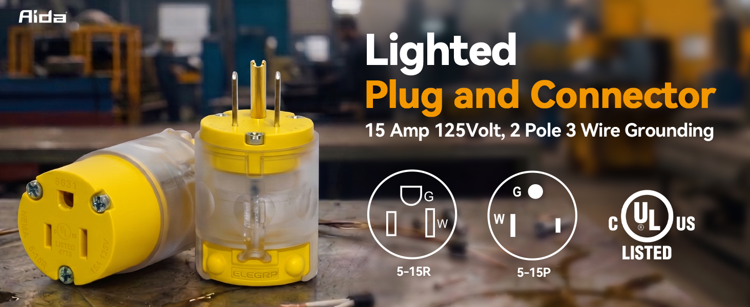 plug and connector 15amp 2pole wire grounding