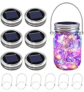 VOOKRY 6 Pack Solar Mason Jar Lights, 30 LED Mason Jar Lids Waterproof Firefly Fairy String Light...