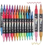 TOSHARE 48 Colors Glitter Markers Pens Dual Tip 24 Pack Glitter Brush Markers Professional Glitte...