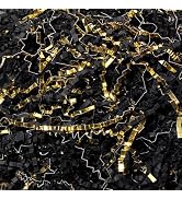 Mefleet 1 LB Crinkle Cut Paper Shred Filler Black & Gold Crinkle Paper Shredded Paper for Gift Bo...