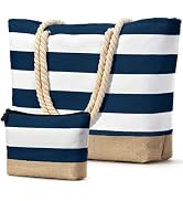 Becokan Beach Bag Initial Beach Tote with Makeup Bag for Travel Work Storage Personalized Birthda...