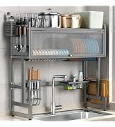 CUISIBOT Over the Sink Dish Drying Rack 3 Tier with Dustproof Flip-Up Cover | Large Dish Drainer ...