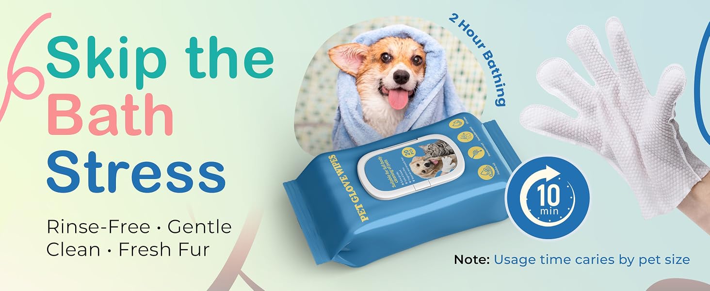 Glove wipes for dogs offer quick no rinse cleaning for home, travel, walks and post-play cleanup