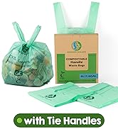 GREENER WALKER 100% Compostable Trash Bags with Tie Handles, 1.6 Gallon-150Bags, Food Scrap Kitch...