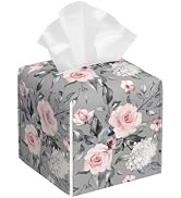Pink Rose Flowers Tissue Box Cover Square,Colorful Spring Floral Tissue Box Holder Waterproof Lea...