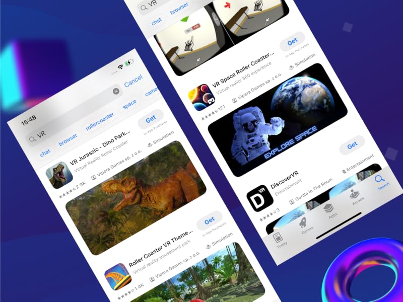 Screenshots of App Store search for VR