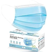 HDFK Face Mask Disposable Adults 3Ply Non-Woven with Nose Clip Ear Loop Blue 50Pack