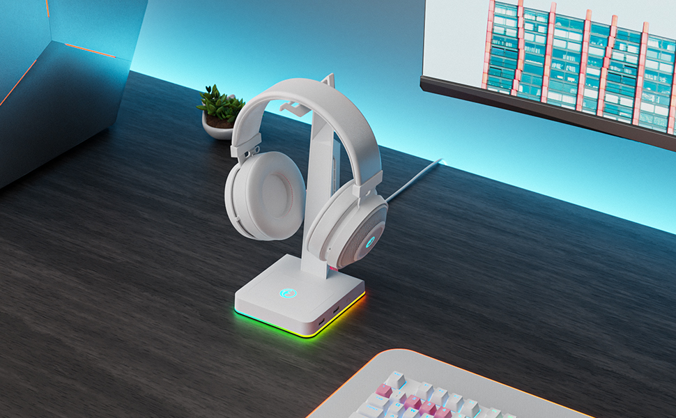IFYOO RGB Gaming Headset Stand with 2 USB Ports, Game Headphone Mount for PC, Xbox One, PS4, Switch