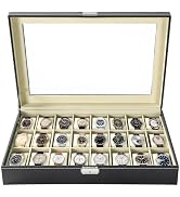 FLKQC 24 Slots Watch Box | Watch Case Display Organizer, Watch Display Case Glass Top for Men Wom...