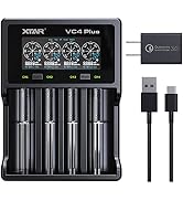 XTAR VC4 Plus Battery 3A Fast Charger, 4 Bay Rechargeable Battery Charger Extend Version for 3.6V...
