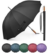 G4Free 54 Inch Strong Windproof Large Umbrella for Rain 16 Ribs Stick Umbrellas Auto Open Wooden ...