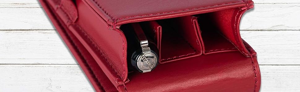 DiLoro Leather Triple Pen Case Holder with Two Center Tab Separators to protect your pens
