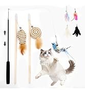 Goosheep 8 Pack Cat Wand Toy Cats Toy (2 Solid Wood Teases+1 Extendable Teaser Wand with 5 Replac...
