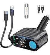 OHLPRO Retractable Car Charger Cigarette Lighter Adapter, 168W 5 in 1 Fast Phone Charging Built-i...