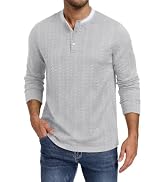 PEGENO Men's Texture Henley Shirts Long Sleeve Casual Classic Button