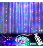 Honche 300Led Cuttable Curtain String Lights 10x10ft with Remote Window Lights for Bedroom Weddin...