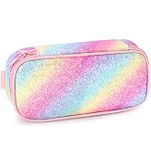 mibasies Girls Pencil Case for Kids, Multi-Slot Pencil Pouch, Twill Pink Blue