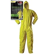 Venom Steel Disposable Chemical Splash Industrial Coverall, Hooded, Elastic Wrist and Ankles, Yel...
