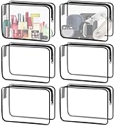 YOQIVEXU 6 Pieces Clear Cosmetics Bag Bulk, TSA Approved Toiletry Bag for Travel, PVC Zippered Cl...