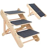 2-in-1 Dog Stairs Portable Dog Ramp Height Adjustable Wood Pet Stairs Foldable Pet Ramp with Non-...