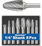 Sworker 8Pcs Carbide Burr Set 1/4 Shank w/Clear Box Max Head Dia 10mm Die Grinder Bits Rotary Too...