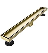 AVSIILE Linear Shower Floor Drain, Brushed Gold 30 Inch 304 Stainless Steel Bathroom Drains Kit, ...