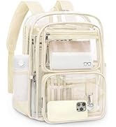 Clear Backpack for School, Large Heavy Duty Clear Bookbag with Luggage Strap & Stitches for Girls...
