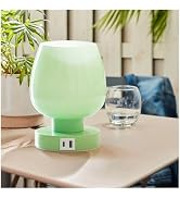 Touch Bedside Table Lamp with USB Charging - Modern Green Small Lamp for Bedroom Living Room Nigh...