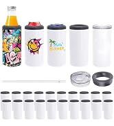 25 Pack 16oz Blank Sublimation Can Cooler & Tumbler with 2 Lids, Fits 12oz Beer & Soda Cans, Doub...