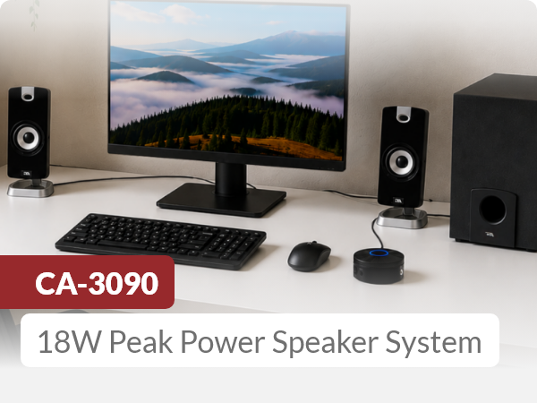 18W Peak Power, 2.1 Speaker System, Compact Design, Small Footprint, Computer Speakers