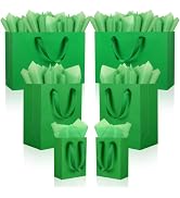 Epoesch 6 Pack Green Gift Bags with Handles and 12 Tissue Papers | Assorted Sizes – 2 Small 6.3",...