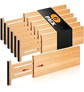 Fabsome Dresser Drawer Organizers 6 Pack, 4.65'' High Adjustable from 12.5-17‘’ Bamboo Drawer Div...