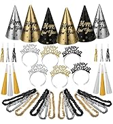 Auihiay 2026 New Year Eve Party Supplies - Includes Cone Hats, Glitter Tiaras, Horns, Noise Maker...