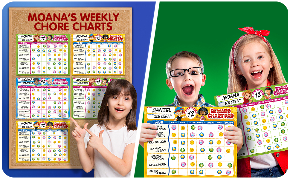Use the reward chart pad for multiple kids or for one child for multiple weeks