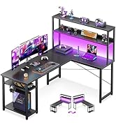 ODK 53" L Shaped Gaming Desk with Hutch & Headphone Hook, Corner Computer Table with Storage Shel...
