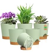 WSMKSZ 4 inch Self Watering Pots for Indoor Outdoor Plants, 6 Pack Plastic Flower Planters with D...