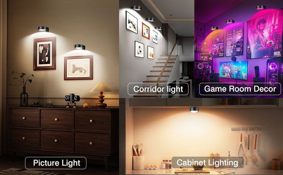 accent wall light for artwork gallery photo under cabinet light puck light 2000 mAh rechargeable