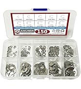 AIMUNOK 150Pcs E-Clip External Retaining Rings Snap Rings Assortment Set, 304 Stainless Steel C-C...