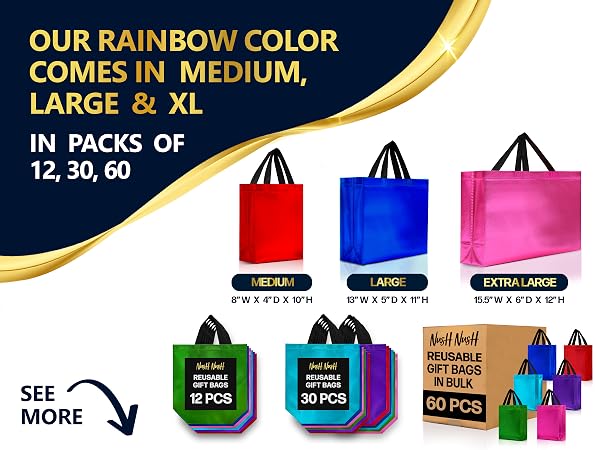 assorted color gift bags, rainbow gift bags, rainbow party favor bags, party favor bags