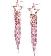 EVER FAITH Star Tassel Earrings for Women, Rhinestone Crystal Long Waterfall Beaded Fringe Chande...
