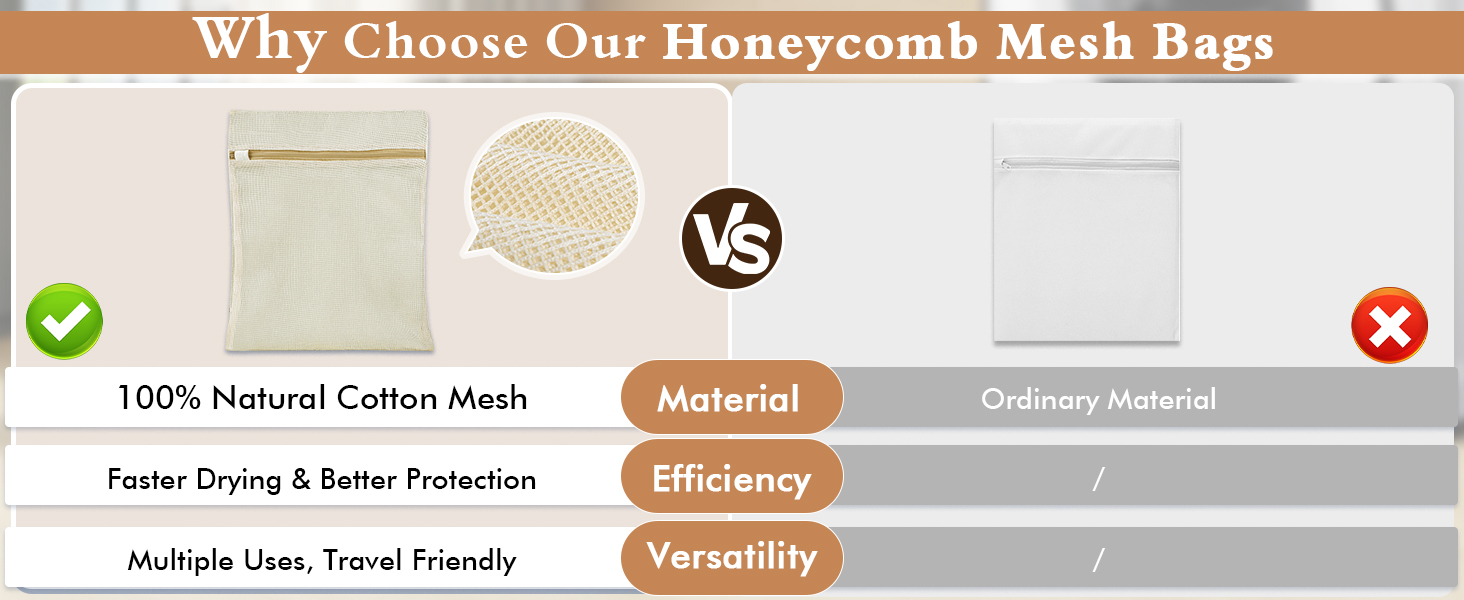 Natural Cotton Mesh Laundry Bags 12x16" 3-Pack