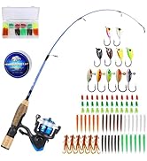 Sougayilang Ice Fishing Rod, Portable Rubber Cork Handle Ice Fishing Pole, 2-Piece Spinning Ice F...